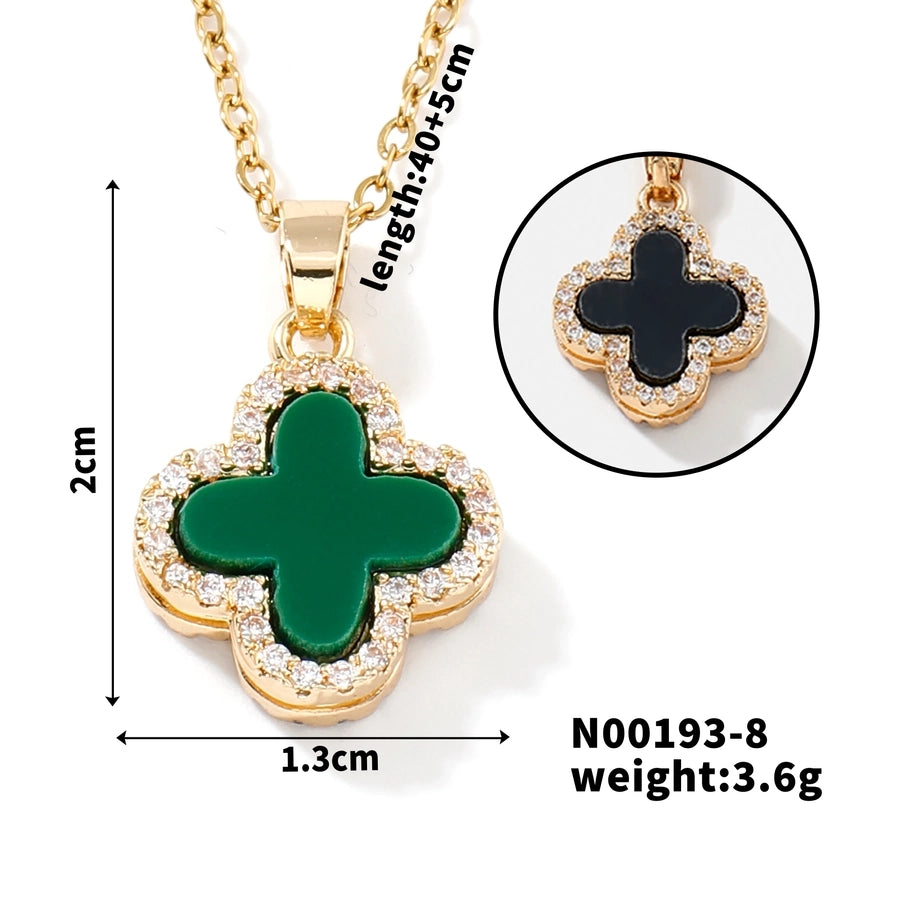 Four Leaf Clover Zircon Necklace [304 Stainless Steel,Copper]