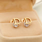 D Letter Rhinestone Earrings [304 Stainless Steel,18K Gold Plated]