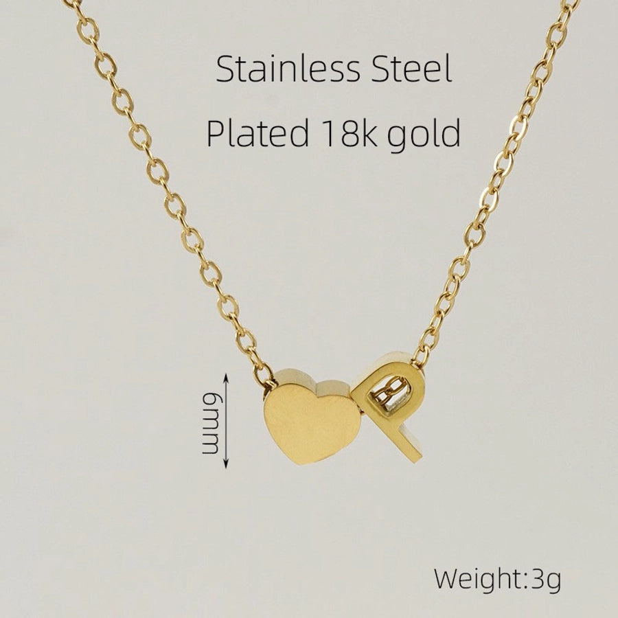 Letter Heart Shape Pendant Necklace [304 Stainless Steel,18K Gold Plated]