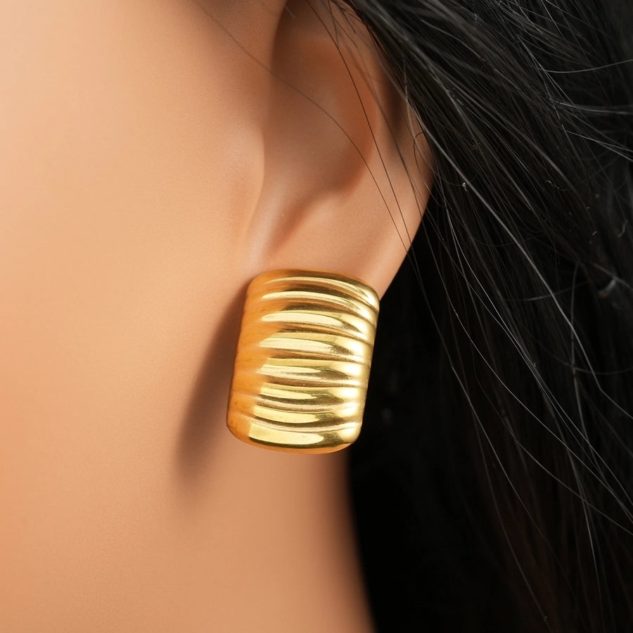 Lines Stud Earrings [304 Stainless Steel,18K Gold Plated]