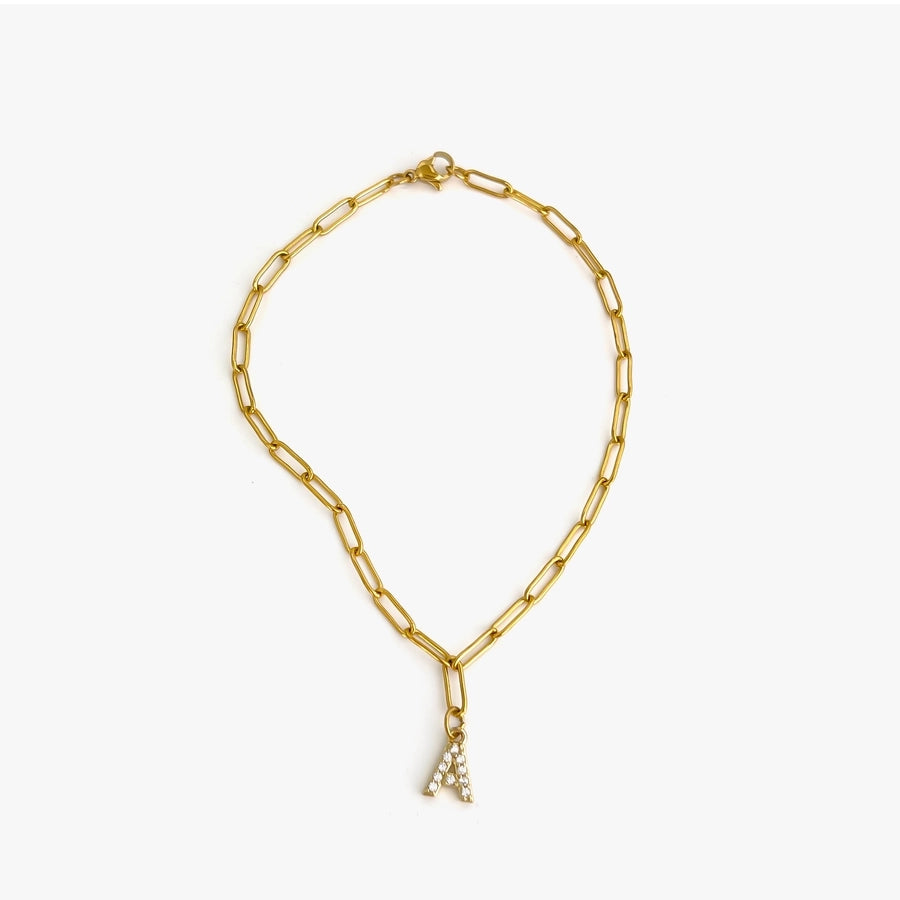 Letter Link Chain Anklet [316L Stainless Steel, 18K Gold Plated]