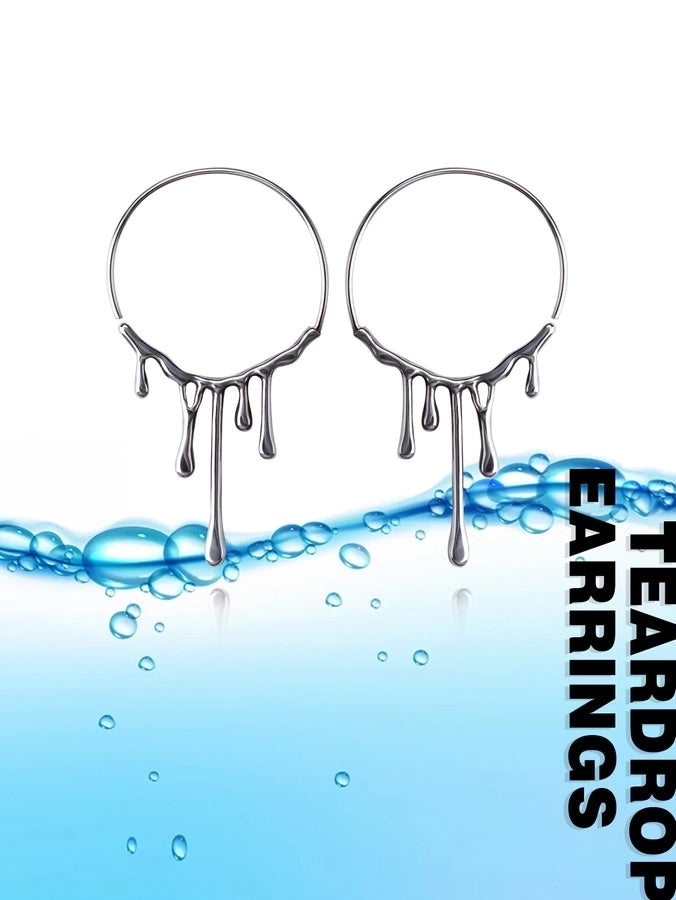 Water Droplets Hoop Earrings [304 Stainless Steel]