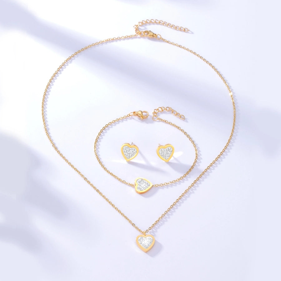 Rhinestone Heart Sieradenset [201 roestvrij staal 18K Gold Poled]