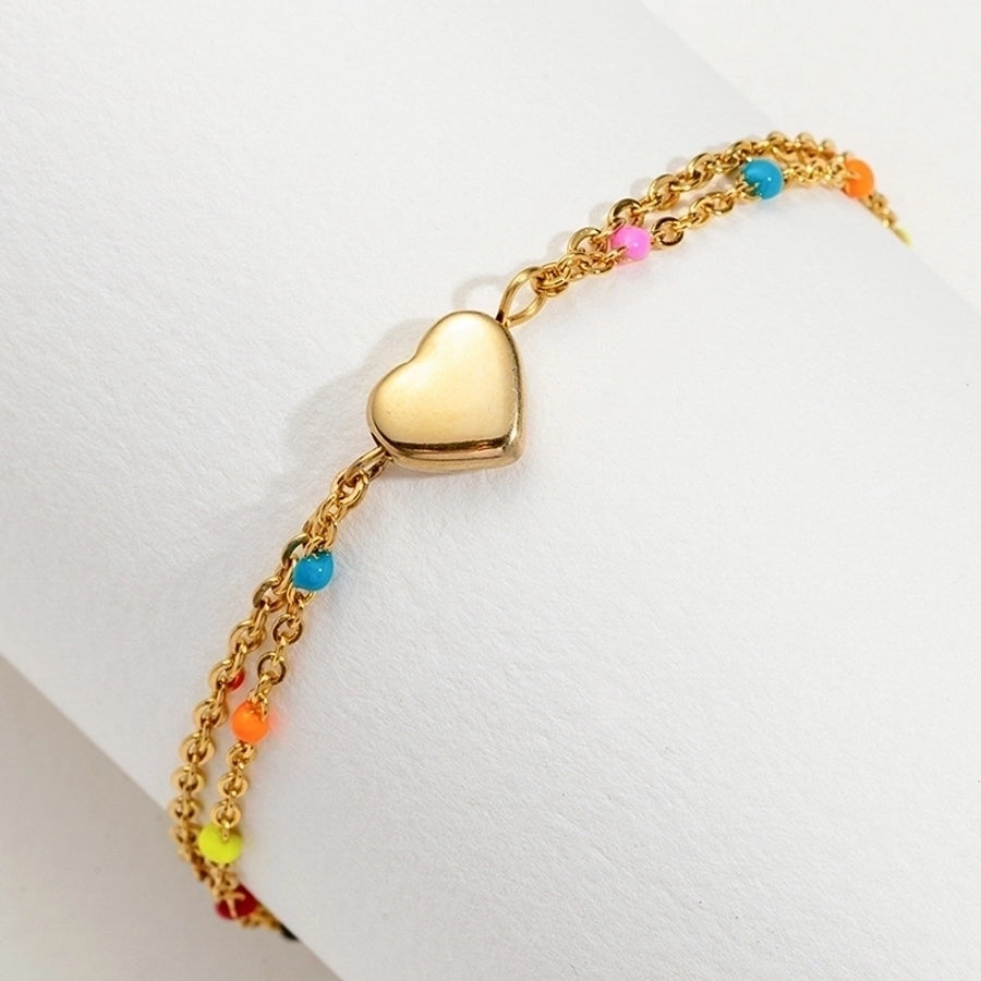 Heart Small Colored Stone Bracelet [Stainless Steel]