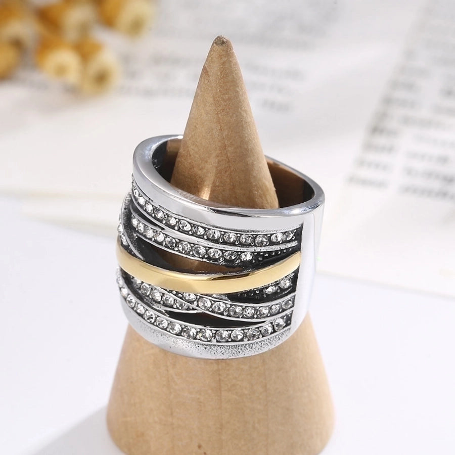 fashion geometric stainless steel criss cross braid rhinestones rings