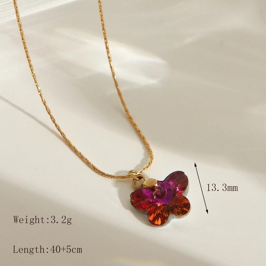 Collier en verre de papillon de forme de coeur étoilé [304 en acier inoxydable, 18 carats plaqués en or]