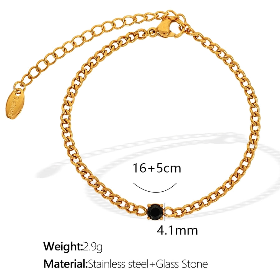 Glass Stone Curb Chain Bracelet [304 Stainless Steel,18K Gold Plated]