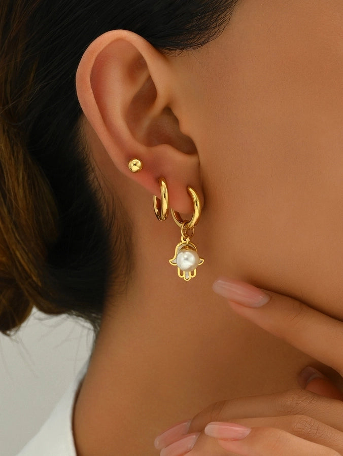 Heart Shape Flower Snake Earrings Set [201 Stainless Steel, 18K Gold Plated]