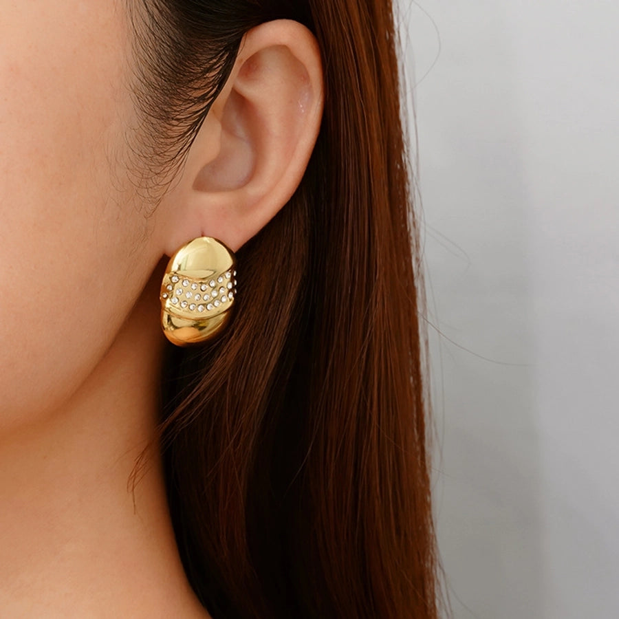 Oval Plating Earrings [304 Stainless Steel,18K Gold Plated]