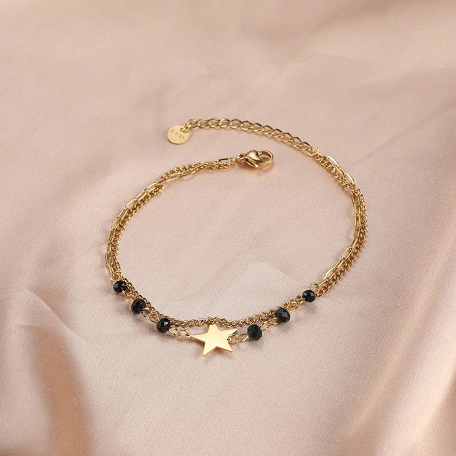 Pulseiras de estrela/lua luxuosas [aço inoxidável, peito de ouro de 18k]