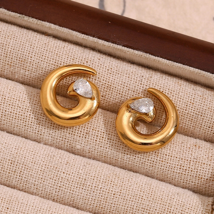 Swirl Water Droplets Spiral Plating Earrings [304 Stainless Steel,18K Gold Plated]