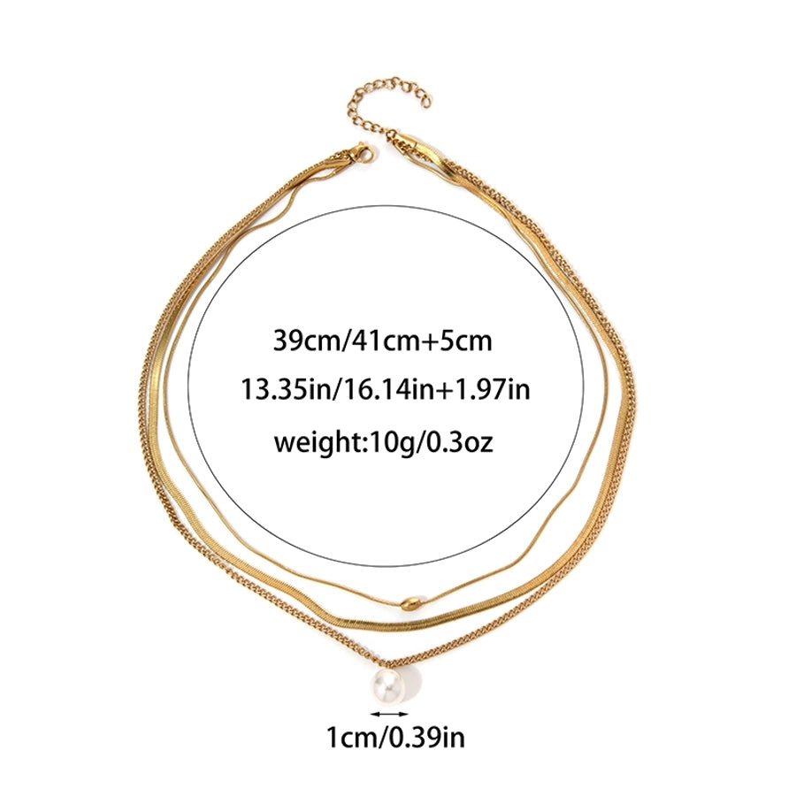 Round Three Layer Necklace  [304 Stainless Steel,14K Gold Plated]