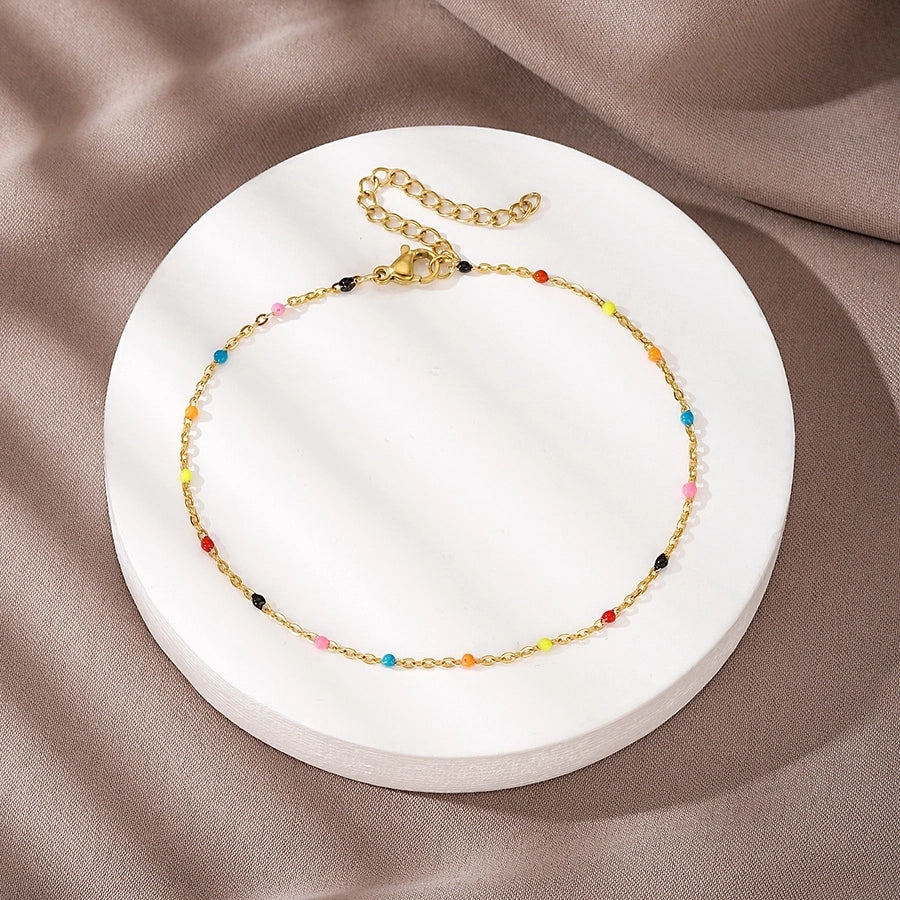 Colored Beads Anklet [Stainless Steel]