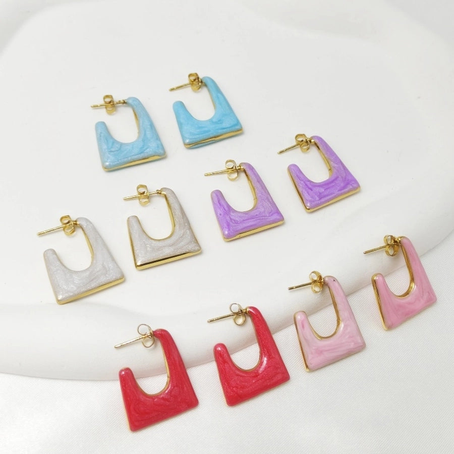 Geometric Enamel Colour Earrings [304 Stainless Steel]