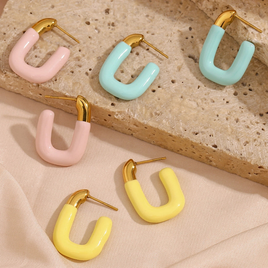 Pastel U Shaped Earrings [304 Stainless Steel,18K Gold Plated]