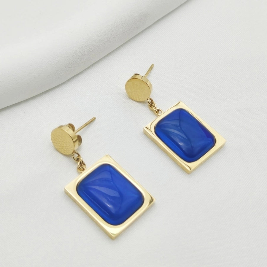 Retro Rectangle Blue Drop Earrings [304 Stainless Steel]