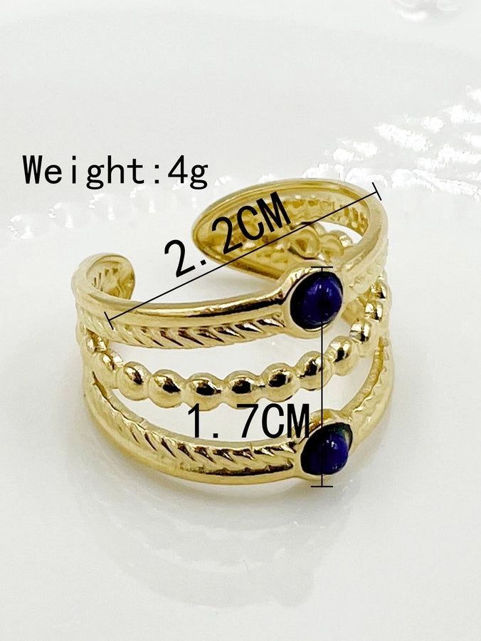 Layered Plating Stripe Turquoise Open Ring [304 Stainless Steel 14K Gold Plated]