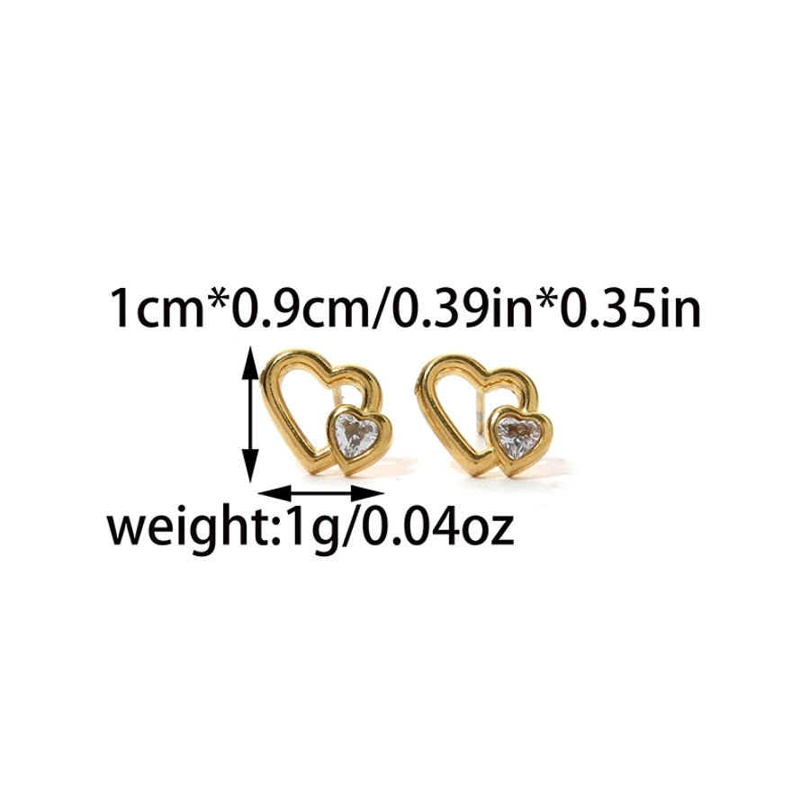 Orecchini zirconi a forma di cuore a doppia forma [304 in acciaio inossidabile, oro 14K.