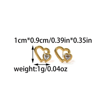 Double Heart Shape Zircon Earrings [304 Stainless Steel,14K Gold Plated]