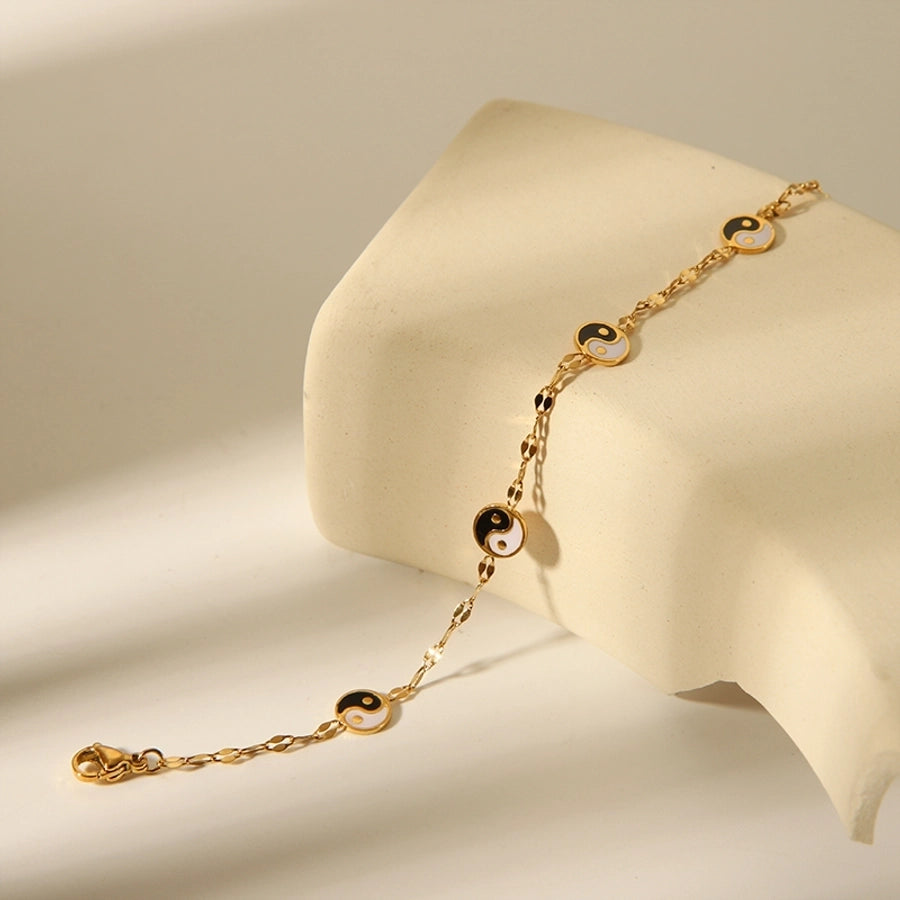 Ying Yang Enamel Plating Bracelet/Necklace [201 Stainless Steel 18K Gold Plated]