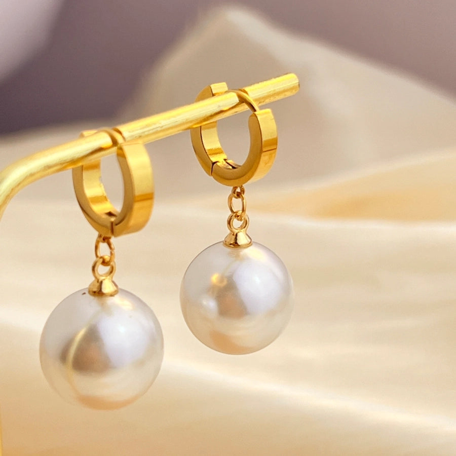 Retro Pearl Drop Earrings [304 Stainless Steel,18K Gold Plated]