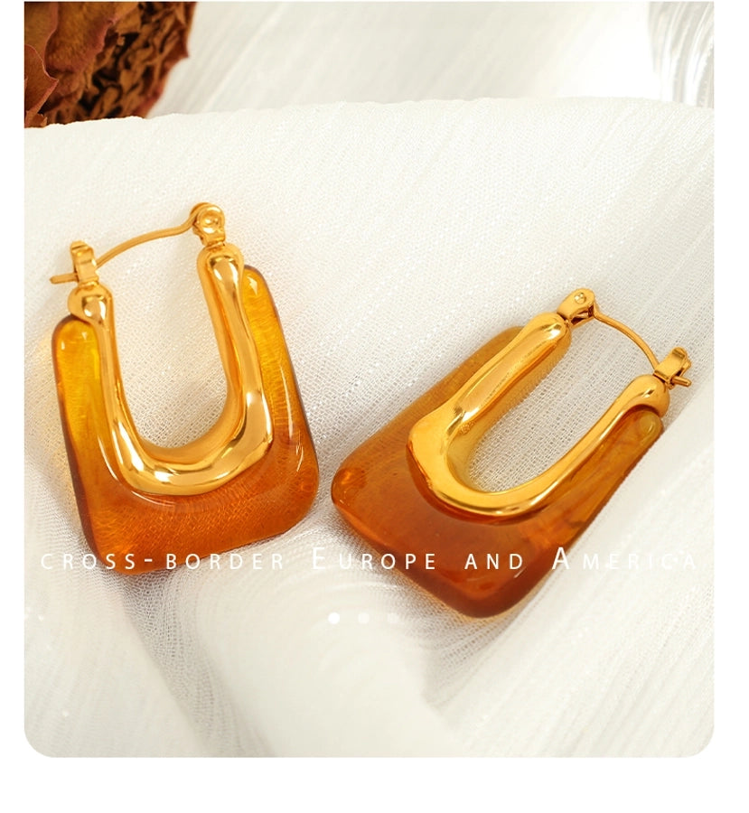 Vintage Resin Earrings [304 Stainless Steel,18K Gold Plated]