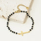 Black Beads Chain Bracelets[304 Stainless Steel, 14K Gold Plated]