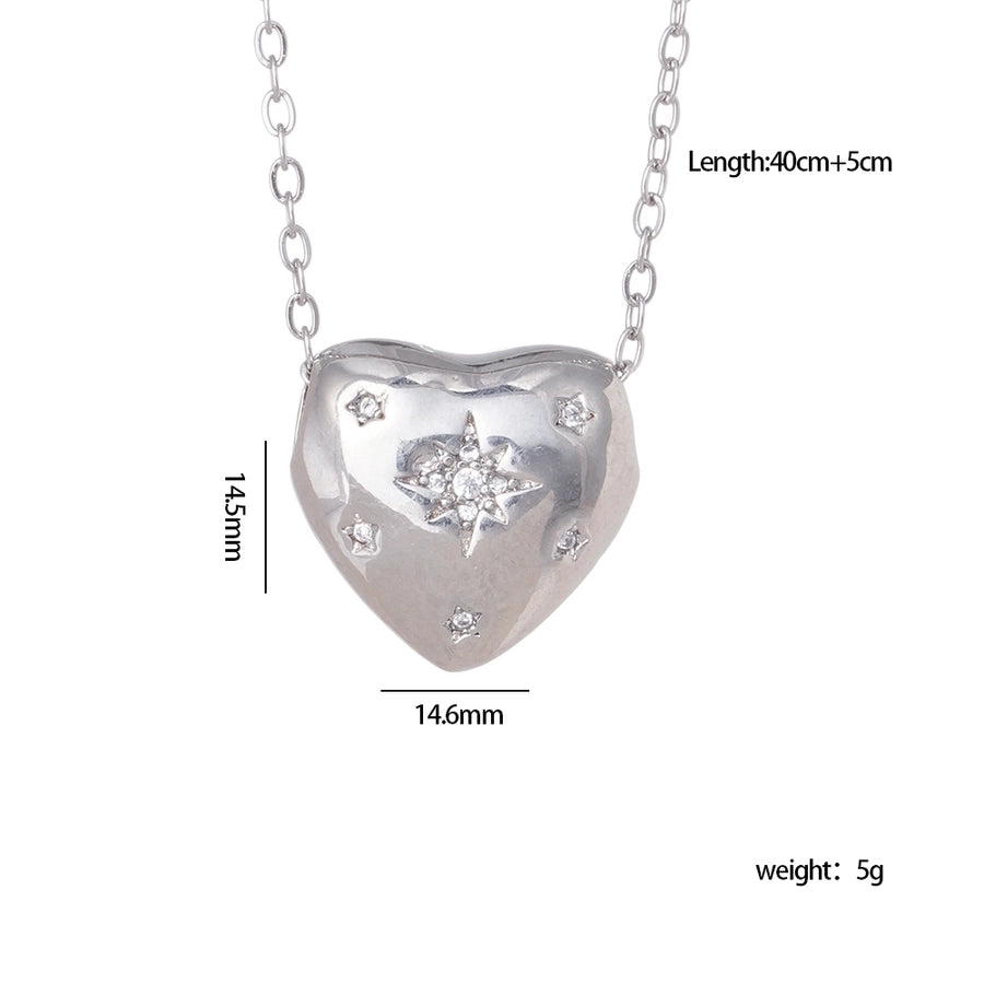 Zircon Heart Pendant Necklace  [304 Stainless Steel,Copper]