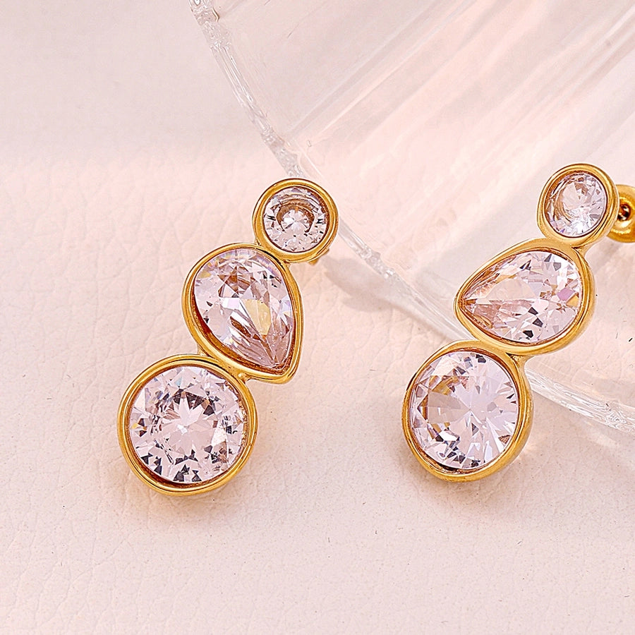 Luxurious Water Droplets Zircon Drop Earrings [304 Stainless Steel,18K Gold Plated]