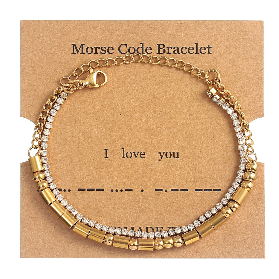 Letter Rhinestones Chain Card Bracelets [304 Stainless Steel,18K Gold Plated]