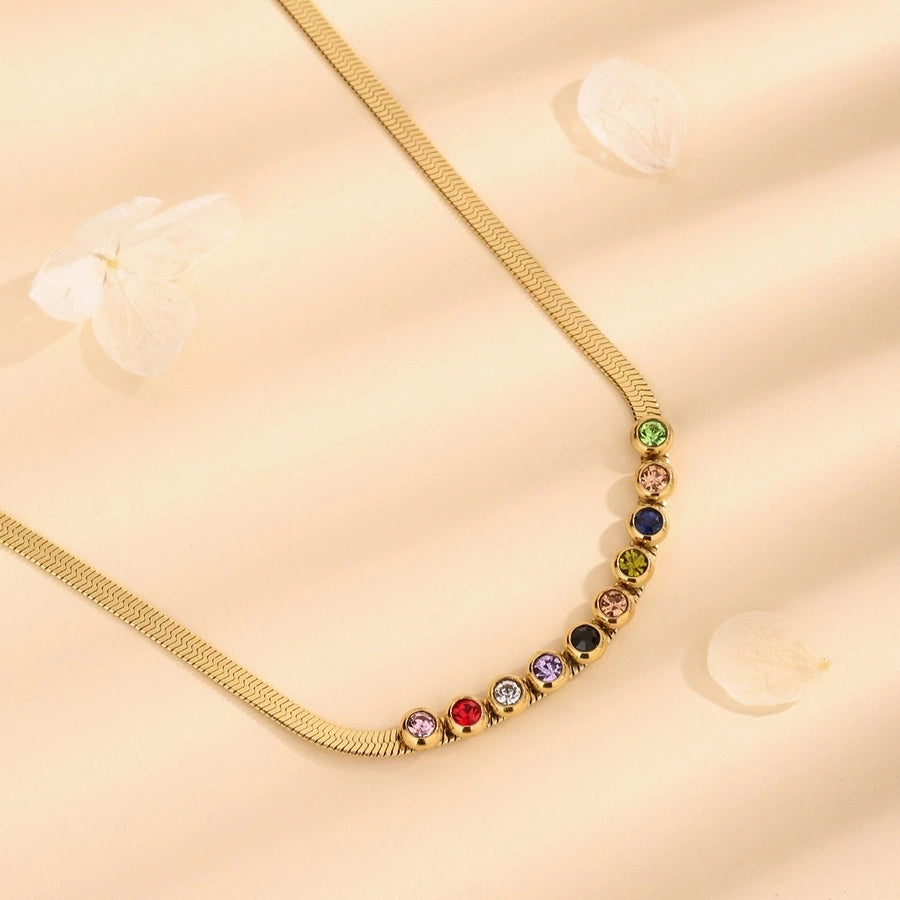 Colourful Zircon Bracelet/Necklace [304 Stainless Steel,18K Gold Plated]