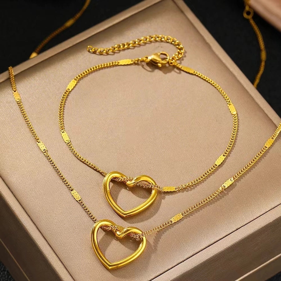 Conjunto de joyas huecas de forma de corazón [304 acero inoxidable, 18k de oro chapado]