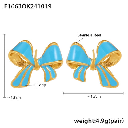 Farve preppy stil bue knude emalje øreringe [304 rustfrit stål, 18k guldbelagt]
