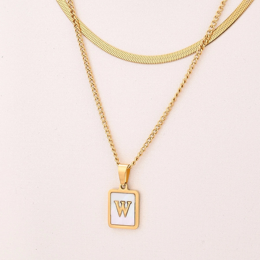 Letter RectanglePendant Necklace[304 Stainless Steel, 18K Gold Plated]