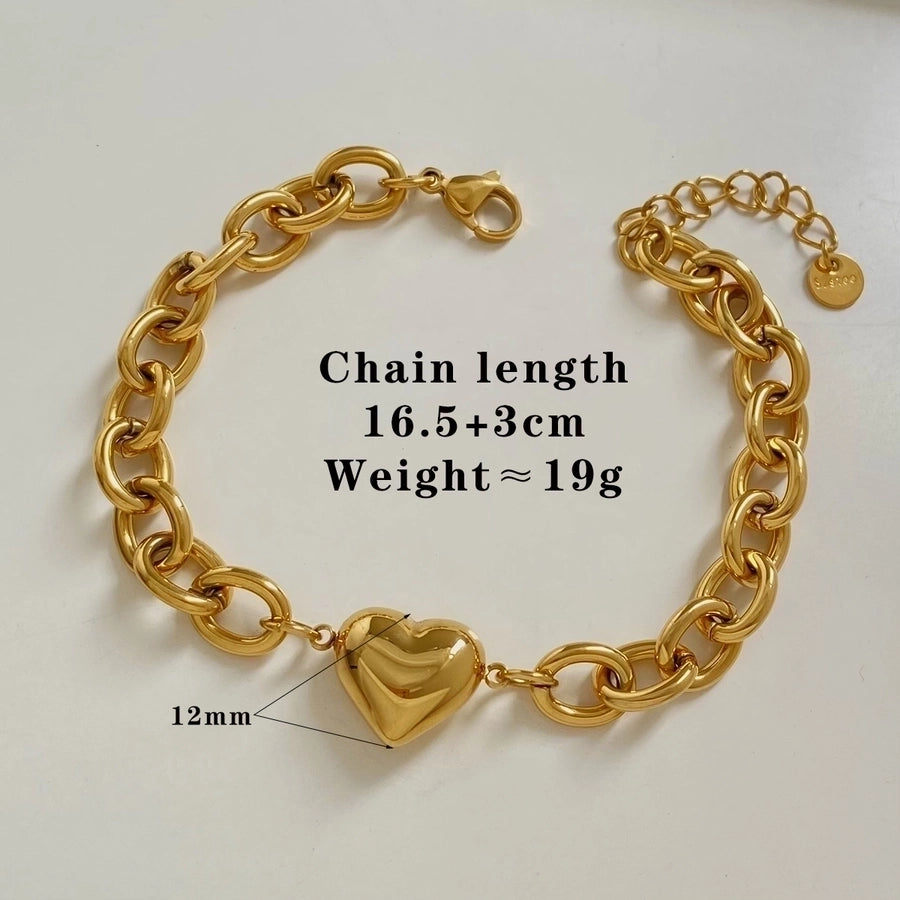 Heart Shape Zircon Bracelet [304 Stainless Steel,16K Gold Plated]