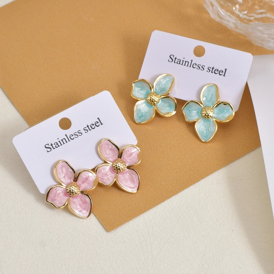 Colored Flower Earrings [304 Stainless Steel]