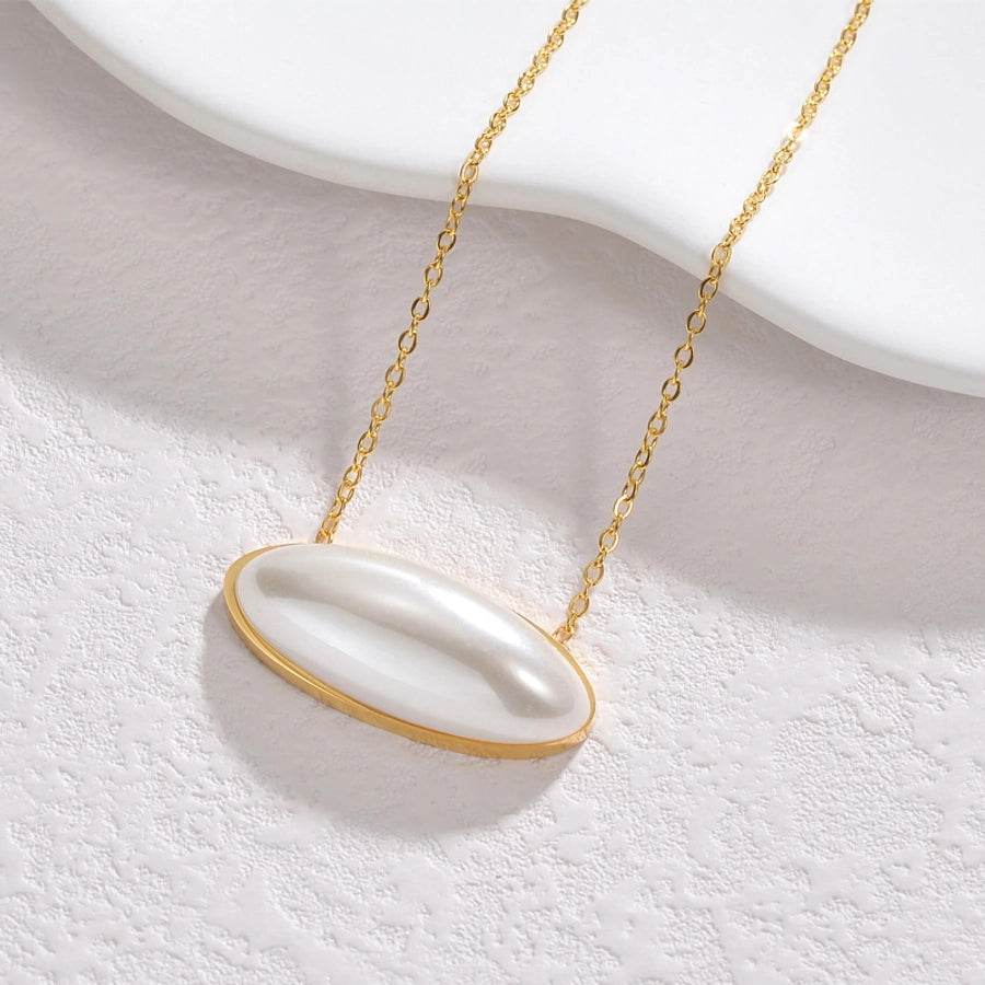 Horizontal Oval Pearl Necklace [304 Stainless Steel,18K Gold Plated]