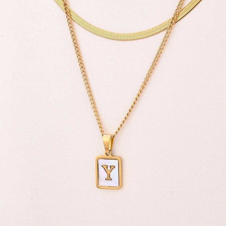 Letter RectanglePendant Necklace[304 Stainless Steel, 18K Gold Plated]