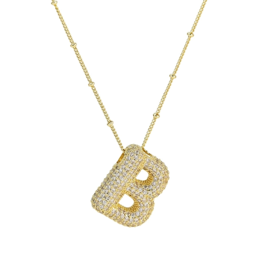 Gold Rhinestones Letter Necklace [304 Stainless Steel]