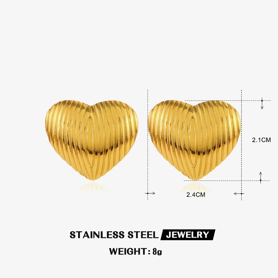 Striped Style Heart Shape Earrings [304 Stainless Steel,18K Gold Plated]