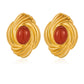 Baroque Oval Natural Stone Earrings [304 Stainless Steel,18K Gold Plated]