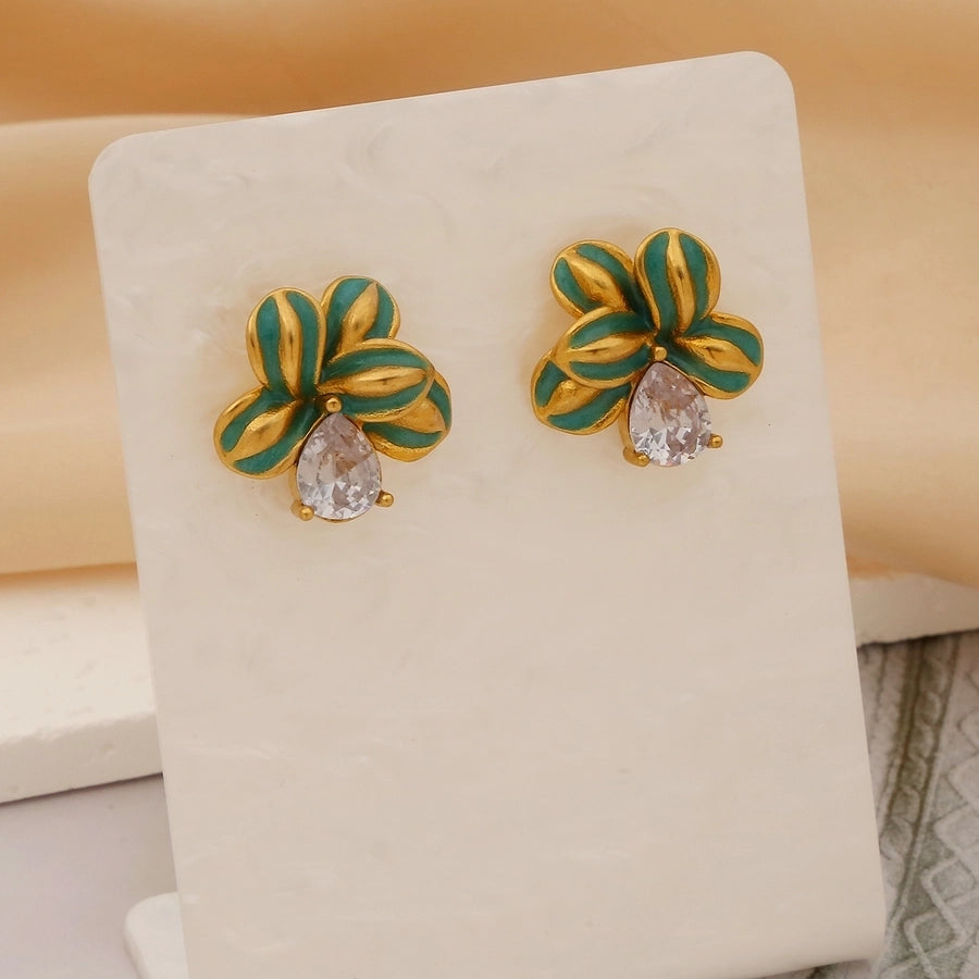 Red Green Petal Earrings [304 Stainless Steel]