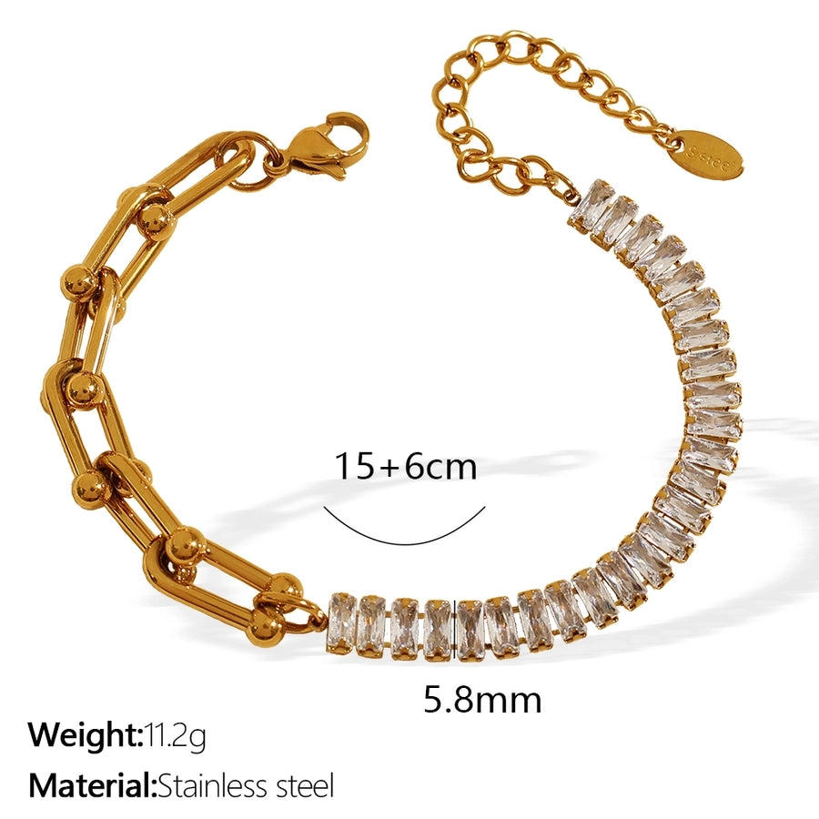 Square Zircon Chain Bracelet [304 Stainless Steel, 18K Gold Plated]