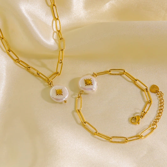 Baroque Style Pearl Bracelet/Necklace [304 Stainless Steel,14K Gold Plated]