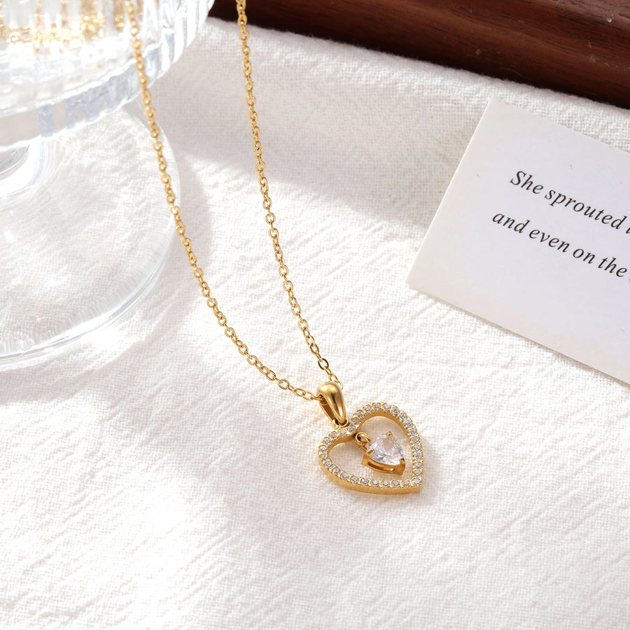 Heart Shape Necklace [304 Stainless Steel,16K Gold Plated]