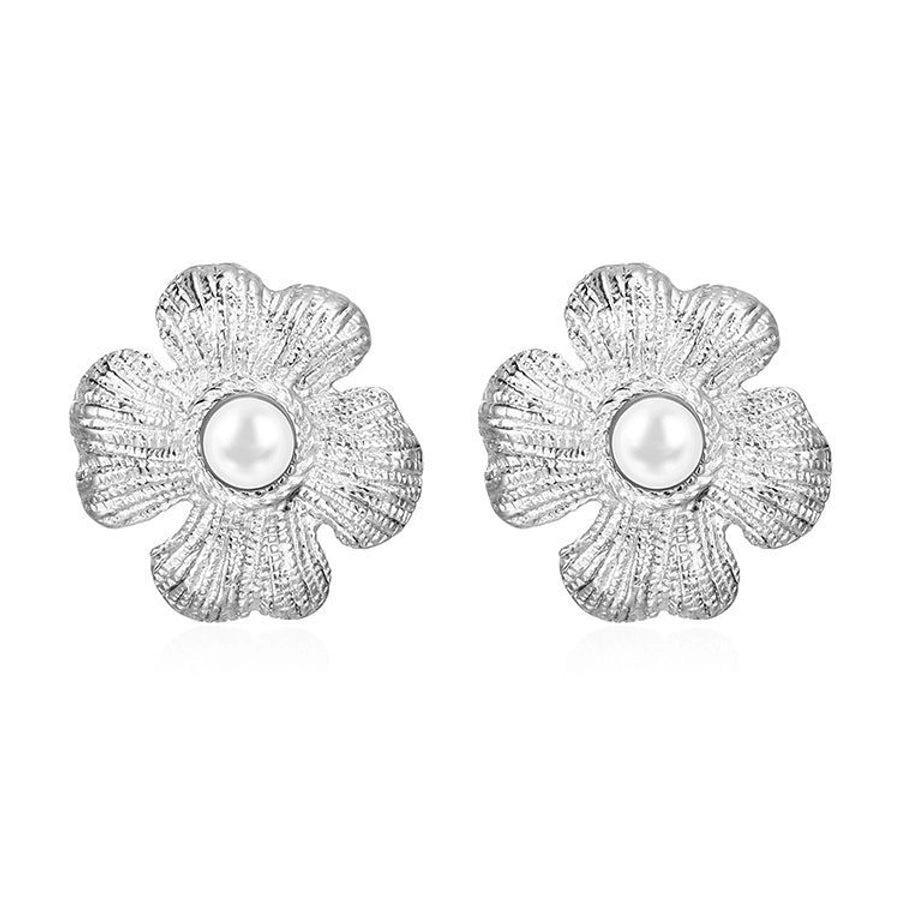 Flower Pearl Earrings [304 Stainless Steel,18K Gold Plated]