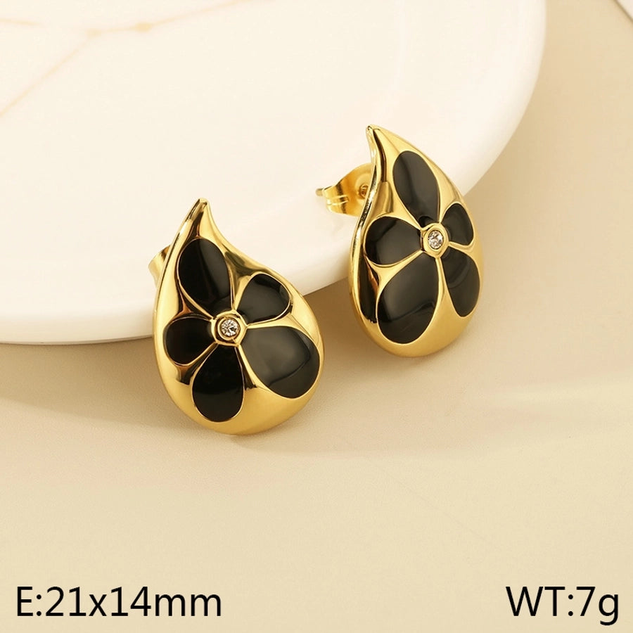 Flower Resin Droplets Earrings [304 Stainless Steel,18K Gold Plated]