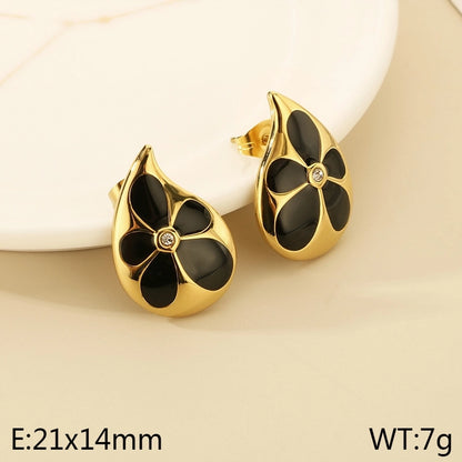 Flower Resin Droplets Earrings [304 Stainless Steel,18K Gold Plated]