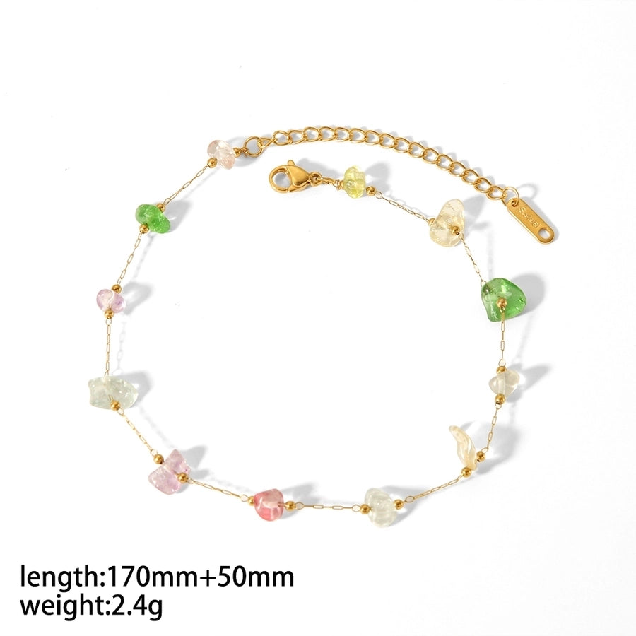 Round Natural Stone Bracelet/Anklet/Necklace [304 Stainless Steel,18K Gold Plated]