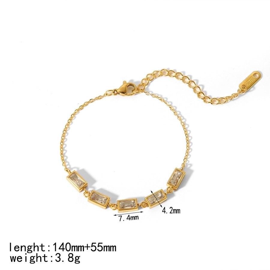 Quadrilateral Round Heart Shape Zircon Bracelets [304 Stainless Steel, 18K Gold Plated]